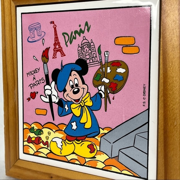 Disney Mickey Mouse the Artist Trivet Pine Wood Frame w/Hanging Loop 5.5”x5.5”‎ - Picture 3 of 8